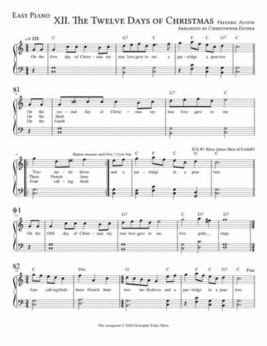 The Twelve Days of Christmas for Easy Piano (arr. Christopher Esther)