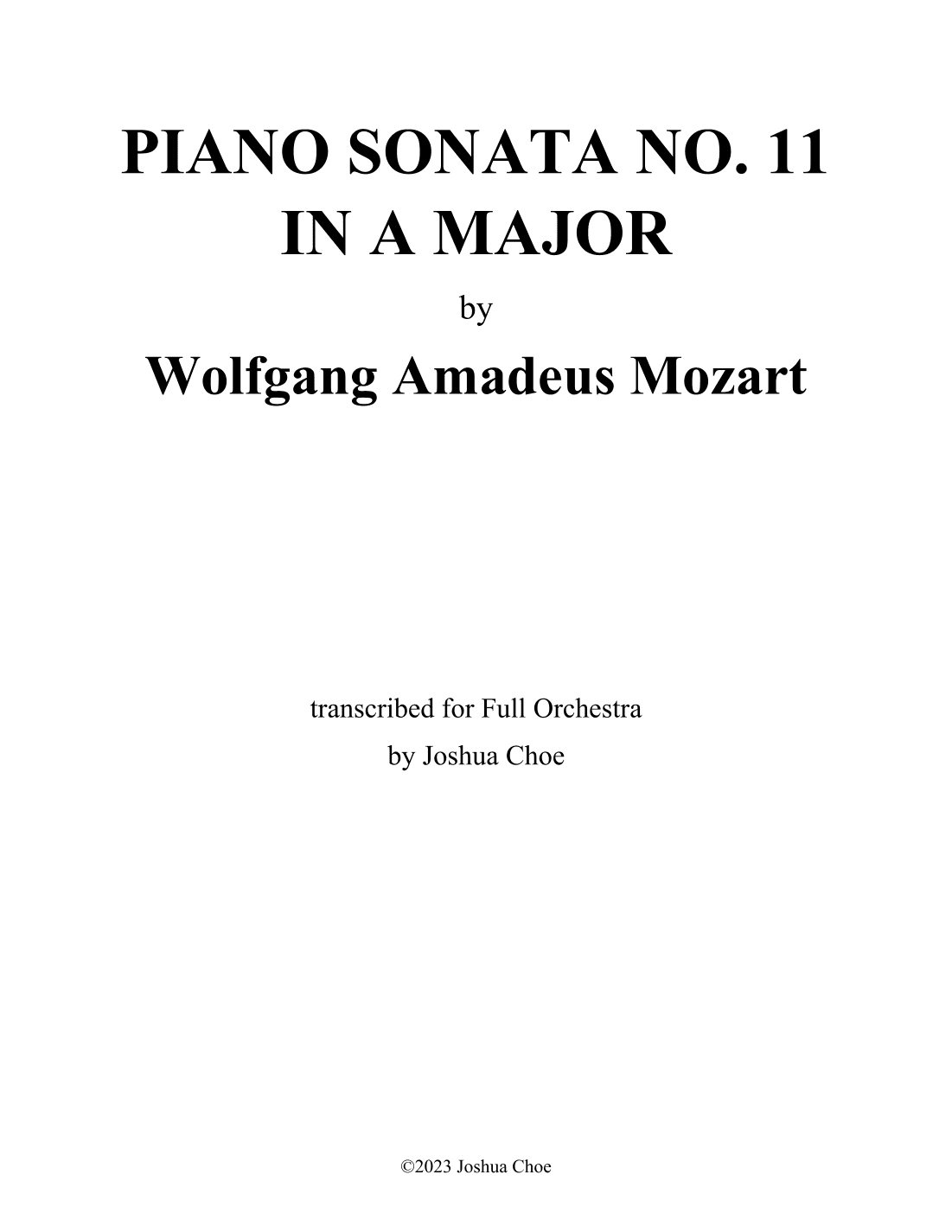 Piano Sonata No. 11 in A Major (arr. Joshua Choe)