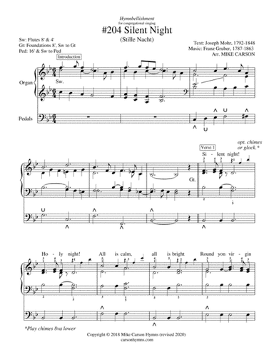 Silent Night (Stille Nacht) ORGAN SOLO or CONGREGATIONAL ACCOMPANIMENT (arr. Mike Carson)