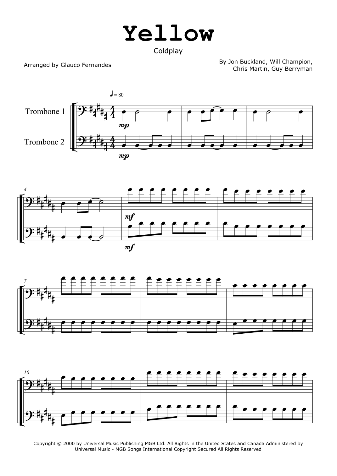 Yellow (arr. Glauco Fernandes)