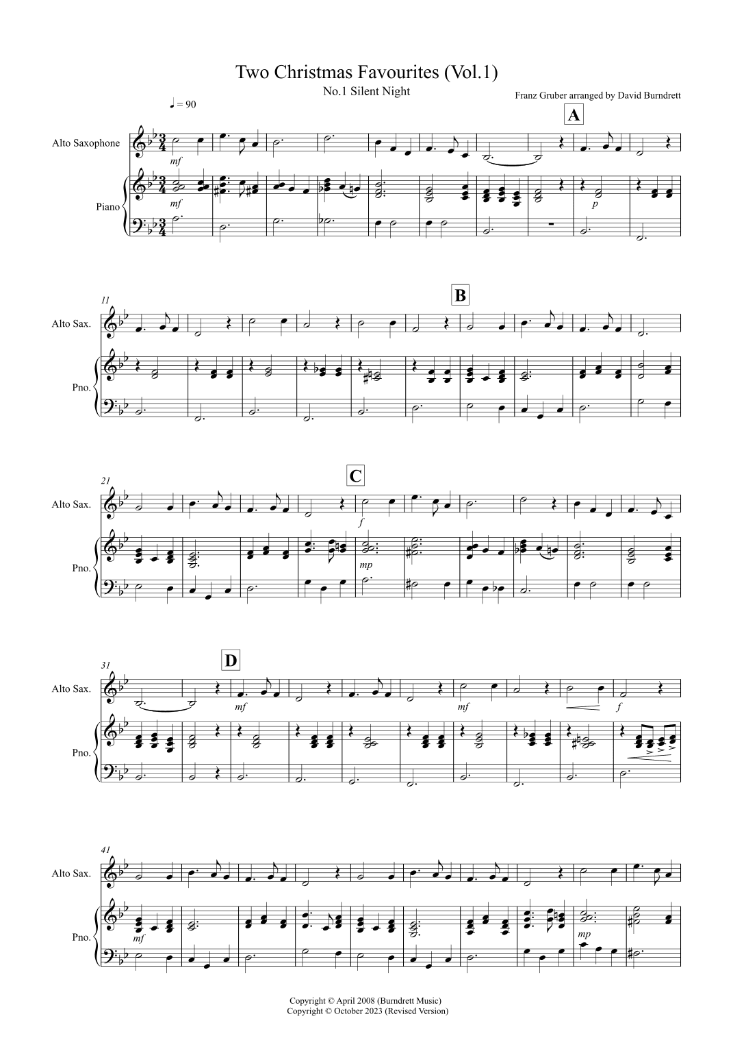 2 Christmas Favourites for Alto Saxophone and Piano (volume one) (arr. David Burndrett)