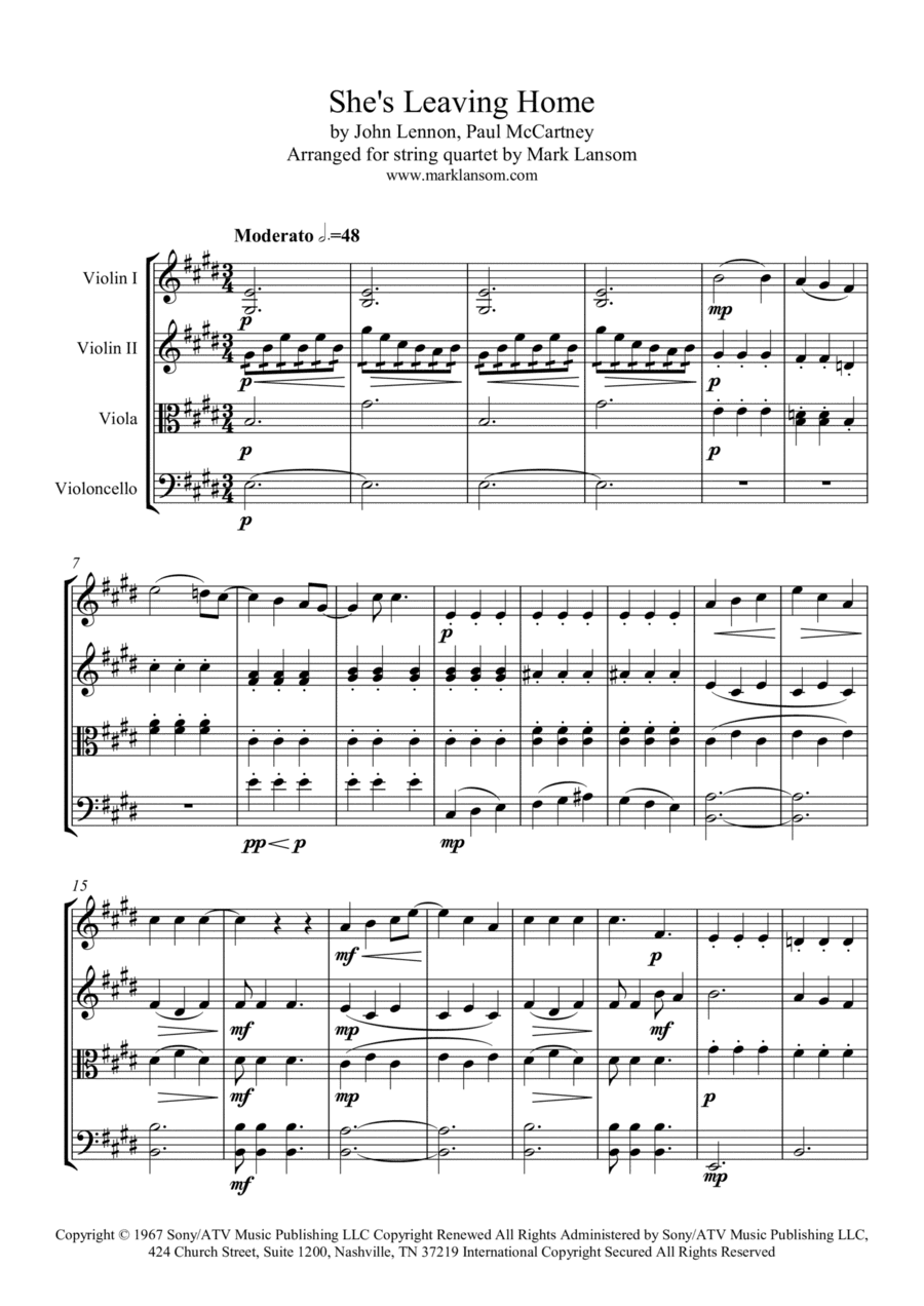 She's Leaving Home (arr. Mark Lansom)