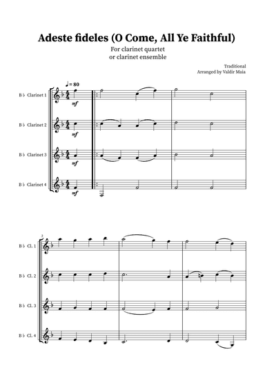 O Come, All Ye Faithful (Adeste Fideles) - Clarinet Quartet (arr. Valdir Maia)
