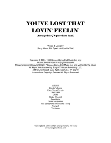 You've Lost That Lovin' Feelin' (arr. Jim Farley www.arrangementsone.com)