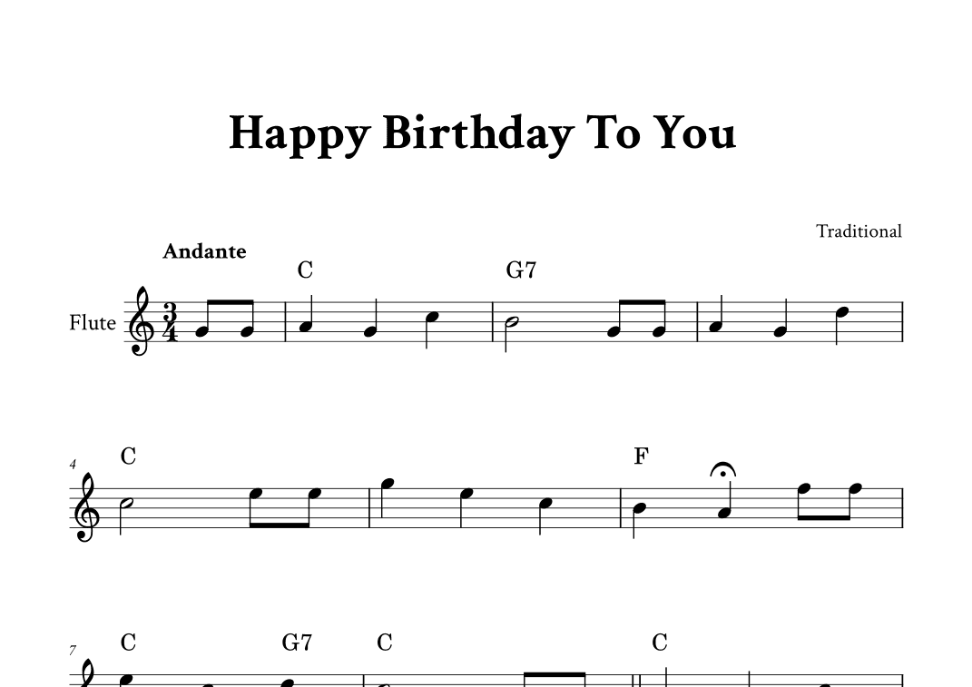 Happy Birthday To You - For Flute (C Major - with Chords) (arr. Yuri Noronha)