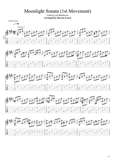 Beethoven - Moonlight Sonata (1st Movement) - Fingerstyle Guitar (arr. Razvan Lazea)