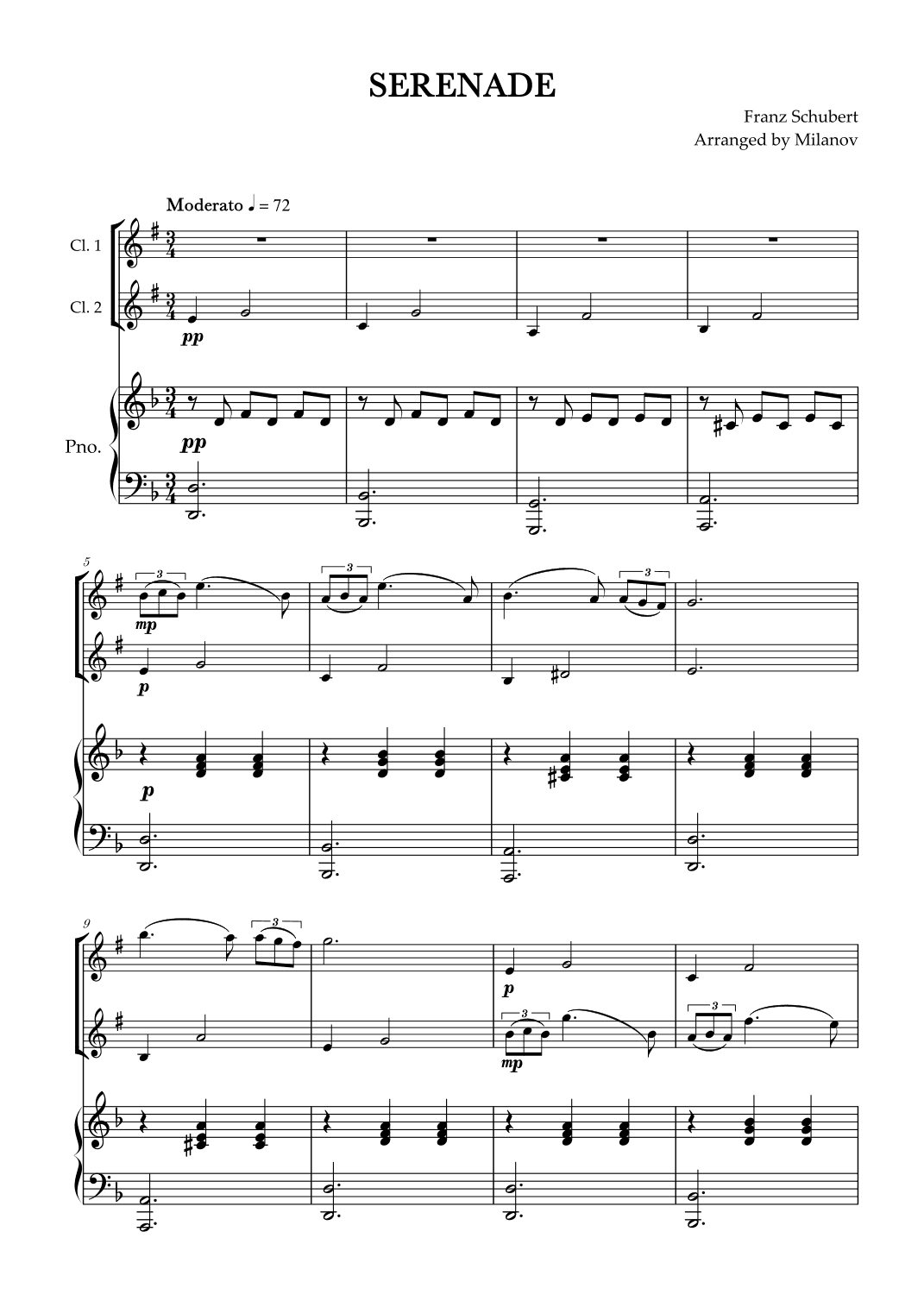 Serenade | Schubert | Clarinet in Bb duet and piano (arr. Milanov)
