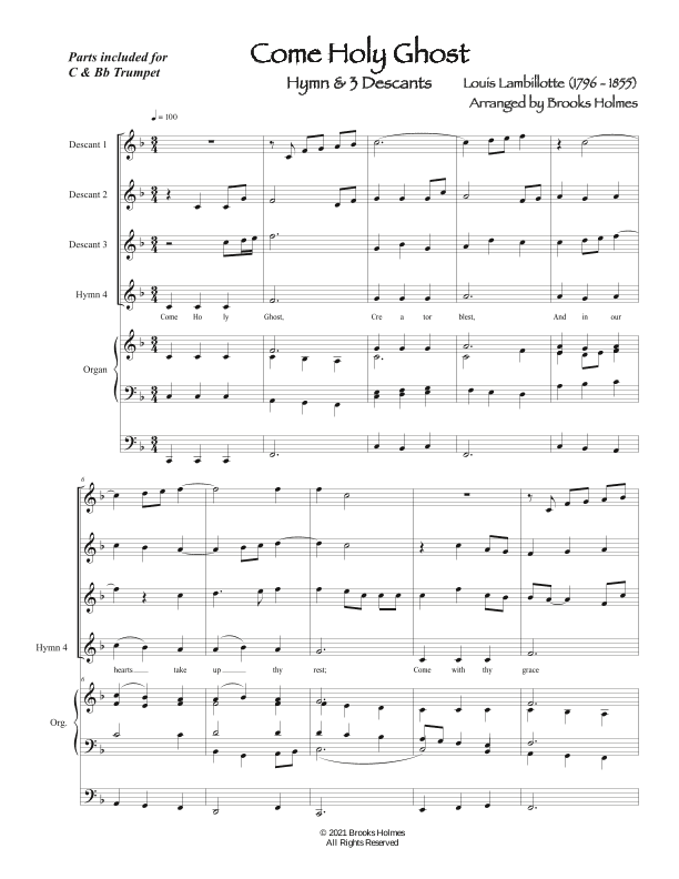 Come Holy Ghost (Organ & Trumpet) Hymn & 3 Descants (arr. Brooks Holmes)