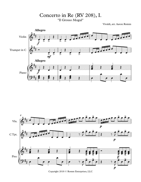 "Il Grosso Mogul", Concerto in Re (RV 208), I. Allegro (arr. Aaron Romm)