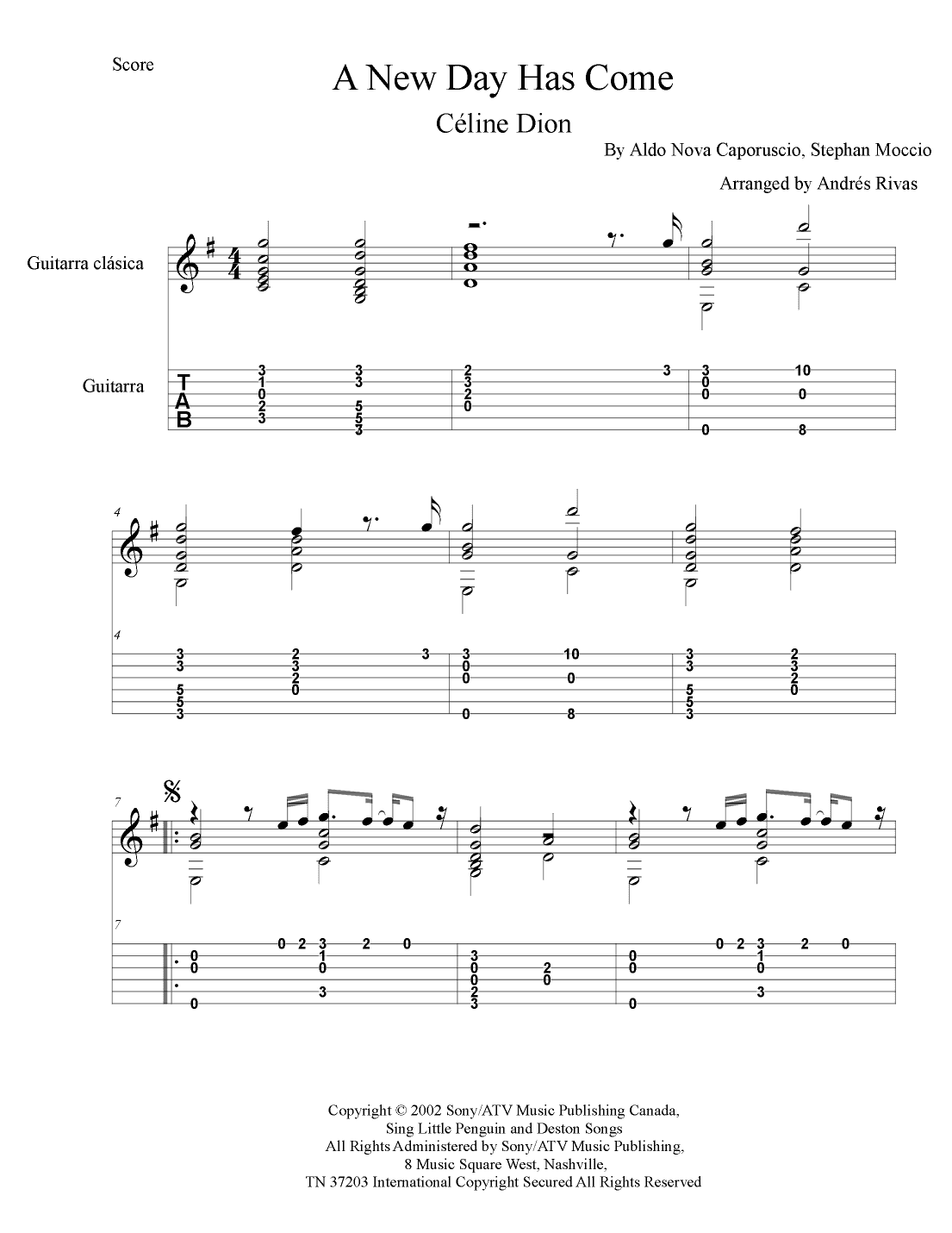 A New Day Has Come (arr. Andrés Rivas)