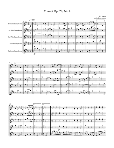 Minuet Op 20, No 4 by Franz Joseph Haydn for Saxophone Quartet (arr. Jesse Audelo)