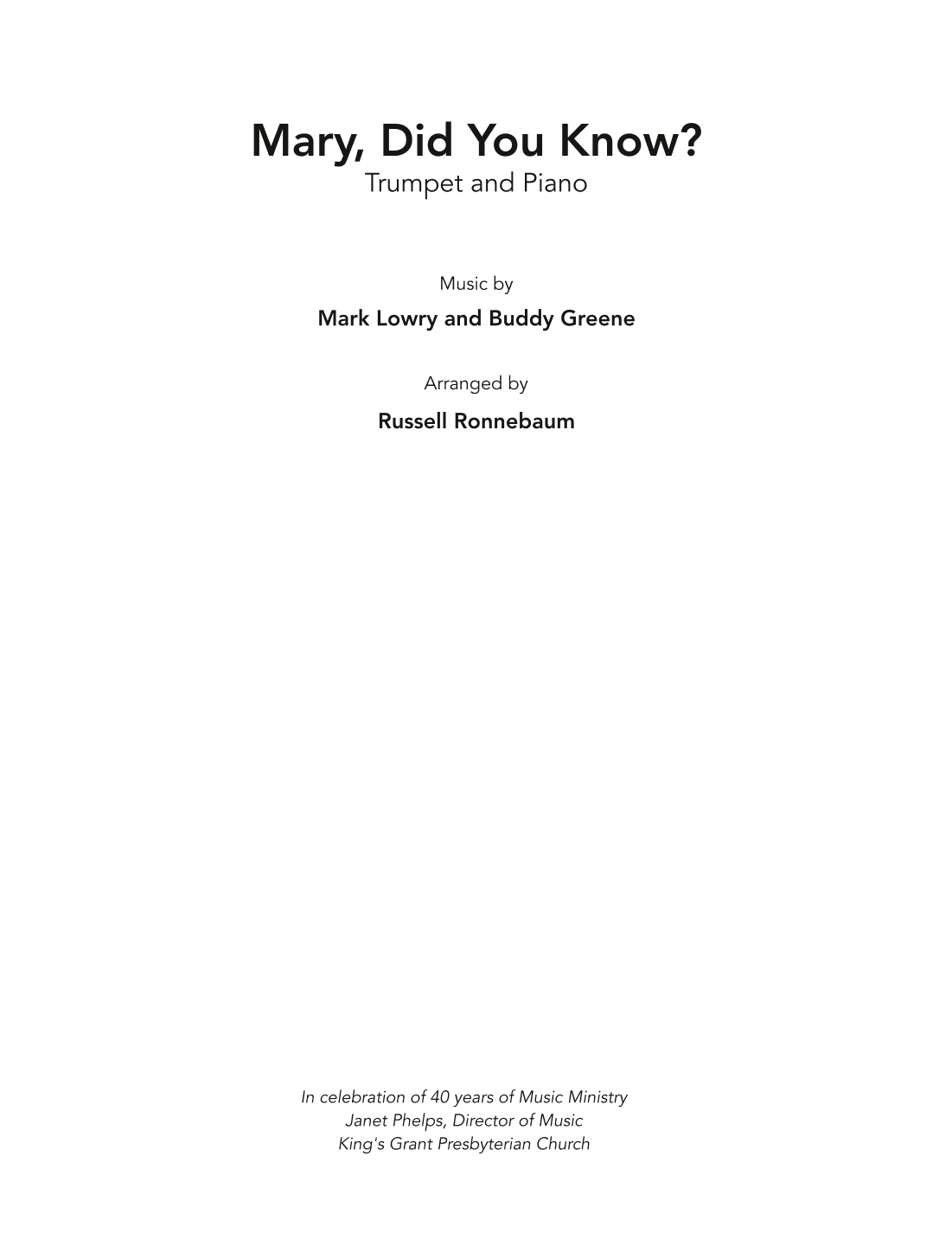 Mary, Did You Know? (arr. Russell Ronnebaum)