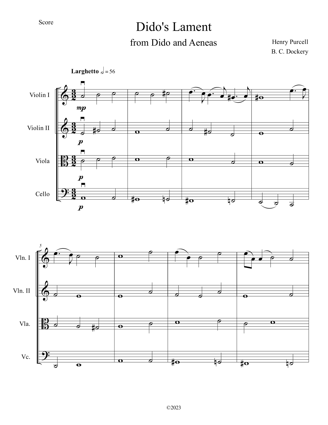 Dido's Lament (String Quartet) (arr. B. C. Dockery)