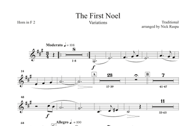 The First Noel (Variations for Full Orchestra) Horn in F 2 part (arr. Nick Raspa)