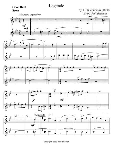 Legende-Wieniawski-Oboe duet (arr. Phil Beaman)