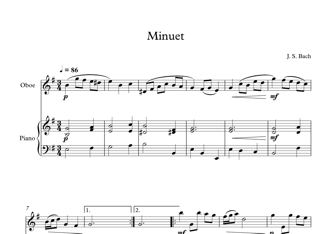 Minuet (In D Minor) - Johann Sebastian Bach (Oboe + Piano) (arr. Digital Book Music)