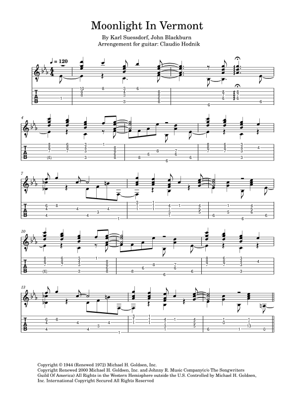 Moonlight In Vermont (arr. Claudio Hodnik)