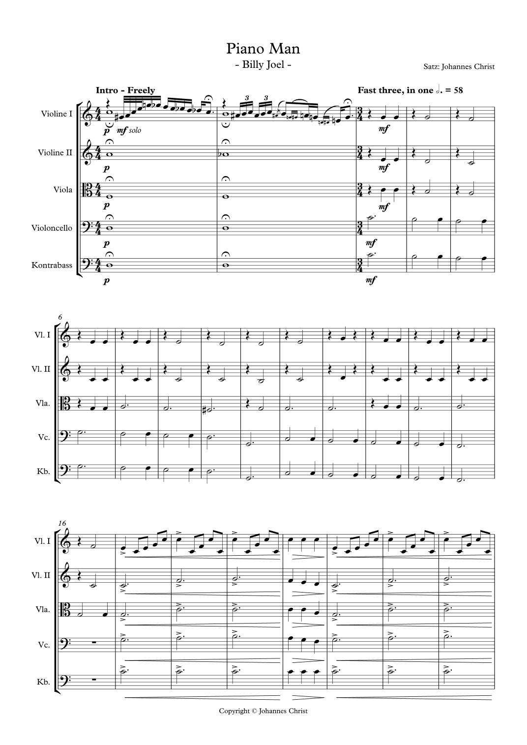 Piano Man (arr. Johannes Christ)