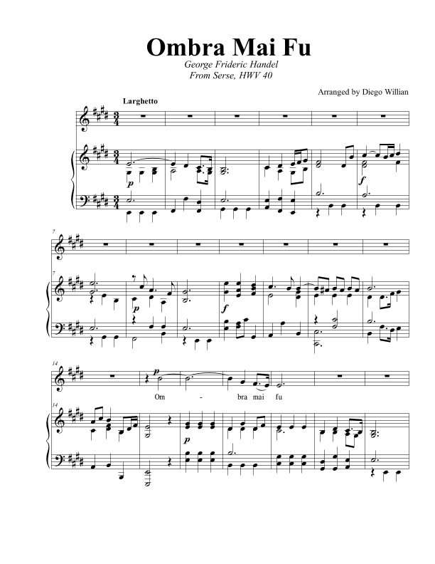 Ombra Mai Fu, E Major (arr. Diego Willian)