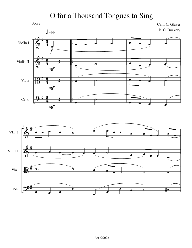 O for a Thousand Tongues to Sing (String Quartet) (arr. B. C. Dockery)