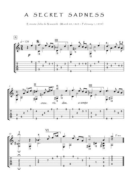 Dor Secreta guitar fingerstyle solo (arr. PianoSheetNow)