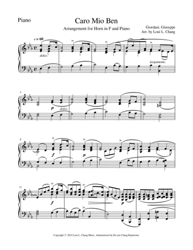 Caro Mio Ben (Solo Piano Transcription) (arr. Loui Chang)