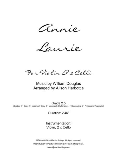 Annie Laurie - violin & 2 cellos (arr. Alison Harbottle)