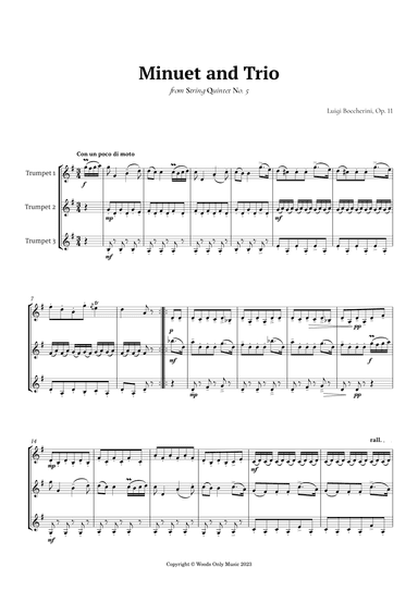 Minuet by Boccherini for Trumpet Trio (arr. Ander)