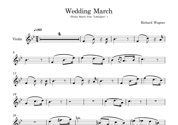 Wedding March - Bridal March from Lohengrin (Opera Richard Wagner) for violin. (arr. E.P)