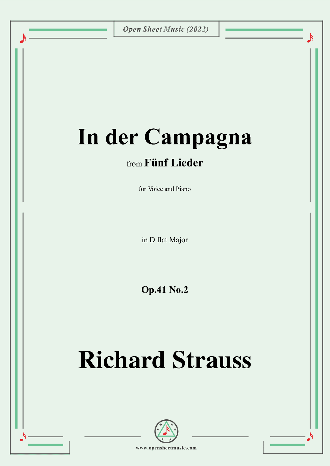 Richard Strauss-In der Campagna,in D flat Major,Op.41 No.2 (arr. OSM Press)
