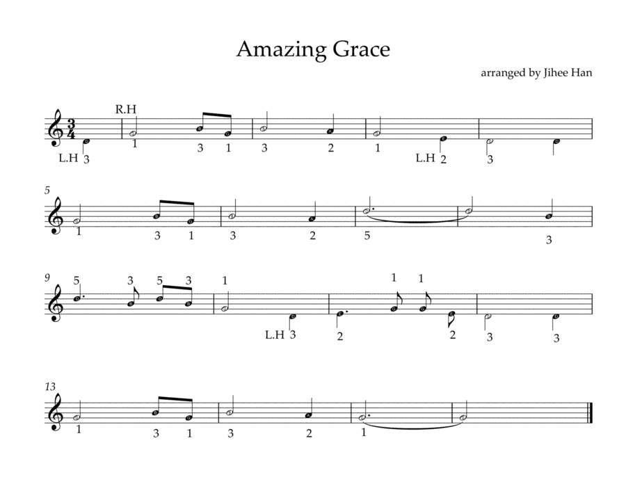 Amazing Grace for easy piano (melody only) (arr. Jihee Han)