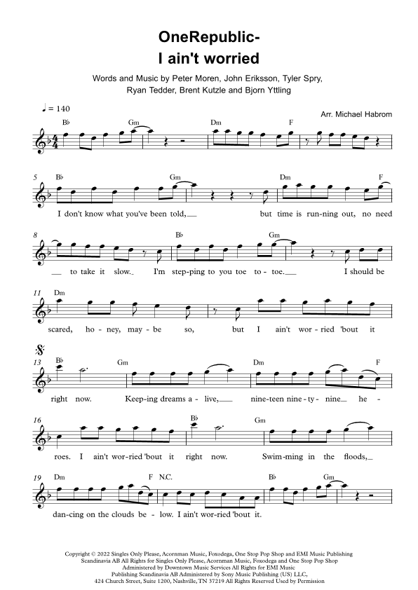 I Ain't Worried (arr. Michael Habrom)