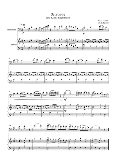 Serenade (Eine Kleine Nachtmusik), Wolfgang Amadeus Mozart, For Trombone & Piano (arr. Eugene Egorov)