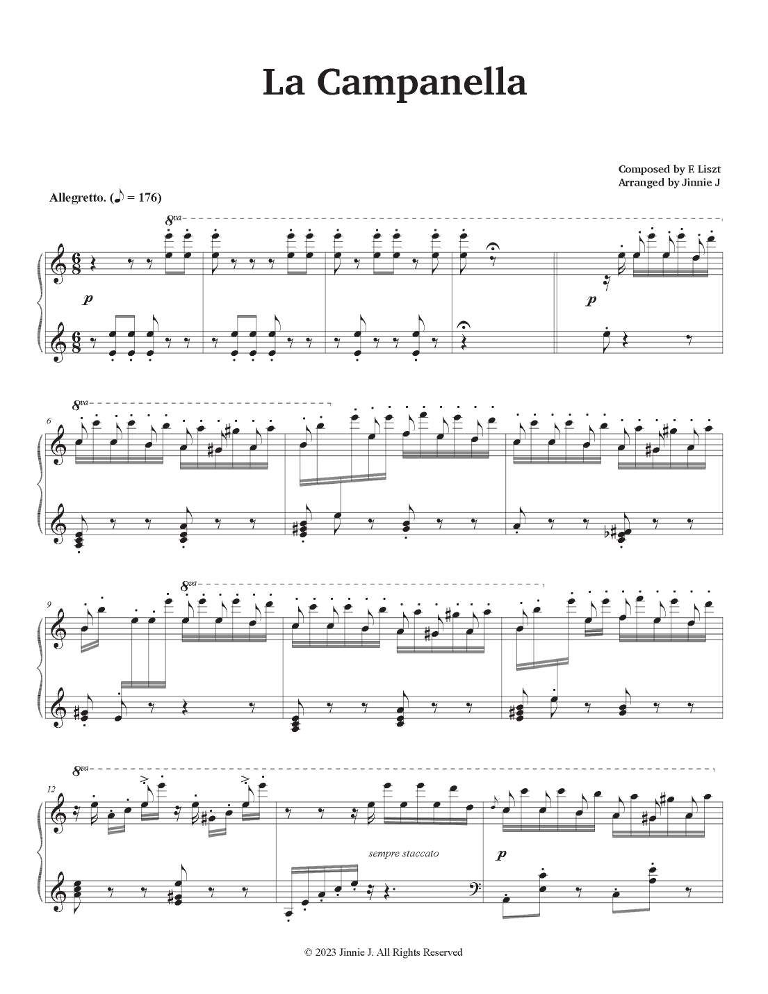 La Campanella (Advanced Intermediate) - Easy key (A minor) (arr. Jinnie J)