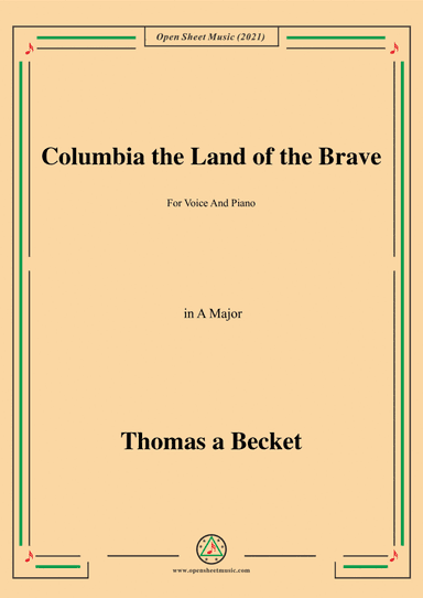 David T. Shaw-Columbia the Land of the Brave,in A Major,for Voice and Piano (arr. Open Cloud)