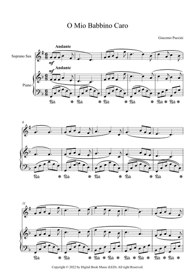 O Mio Babbino Caro - Giacomo Puccini (Soprano Sax + Piano) (arr. Digital Book Music)
