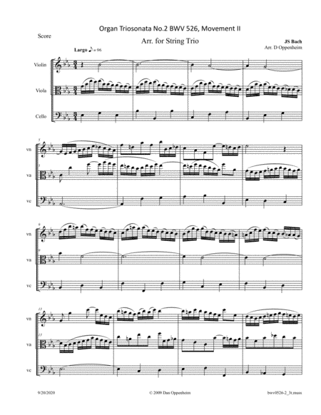 Bach: Organ Triosonata BWV 526 arr. for String Trio (arr. D Oppenheim)