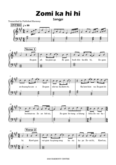 Zomi Ka Hi Hi - Piano Sheet Music Score with note names (arr. Teacher Valarie)