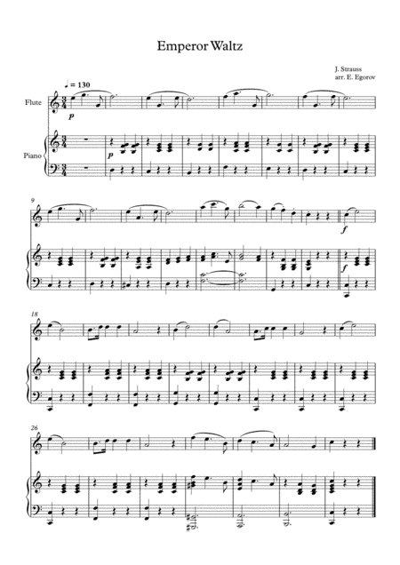 Emperor Waltz, Johann Strauss Jr., For Flute & Piano (arr. Eugene Egorov)
