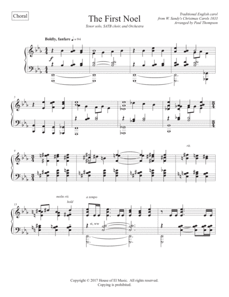 The First Noel - Solo with SATB Choir (arr. House of El Music)