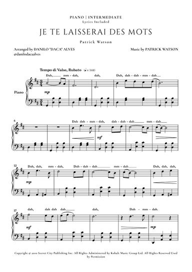 Je Te Laisserai Des Mots (arr. Danilo "Daca" Alves)