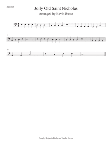 Jolly Old St. Nicholas (Easy key of C) Bassoon (arr. Kevin Busse)