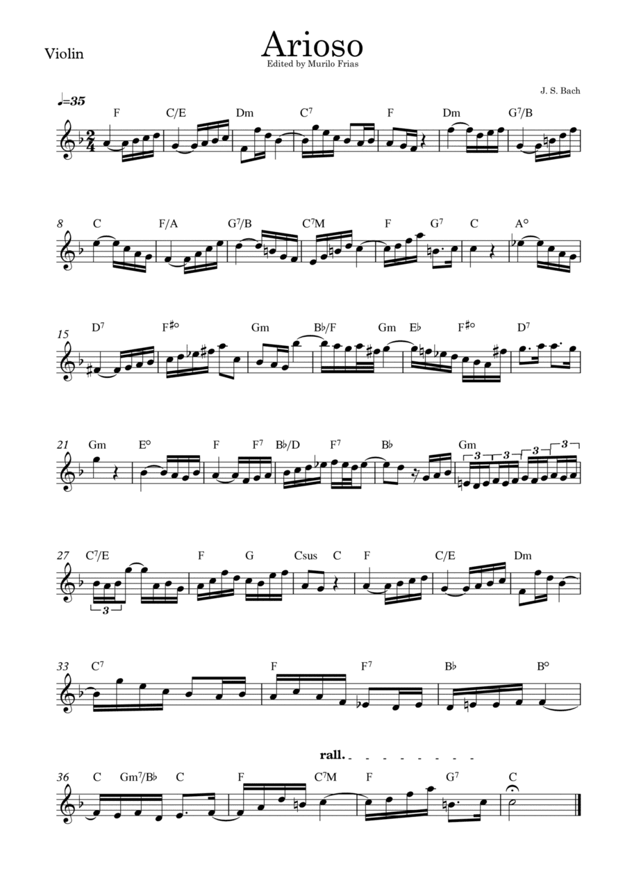 Arioso - J. S. Bach - Lead Sheet (w/ chords) (arr. Murilo Frias)
