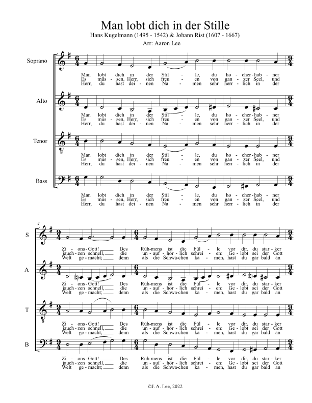 Man lobt dich in der Stille (SATB, a cappella)