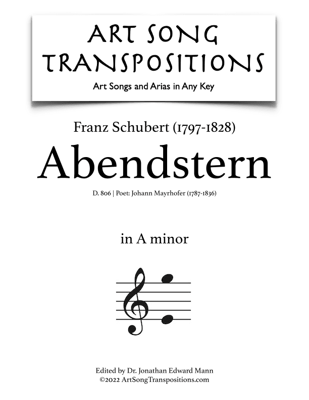 SCHUBERT: Abendstern, D. 806 (transposed to A minor) (arr. ArtSongTranspositions.com)