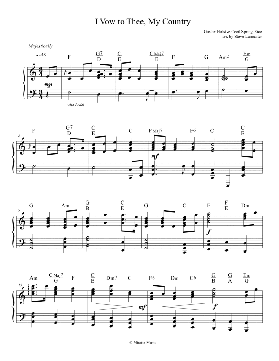 I Vow to Thee, My Country - solo piano arr. (arr. Steve Lancaster)