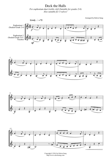 Deck the Halls (for euphonium duet(Bb treble, 3 or 4 valved), suitable for grades 2-6) (arr. Edwin Sung)