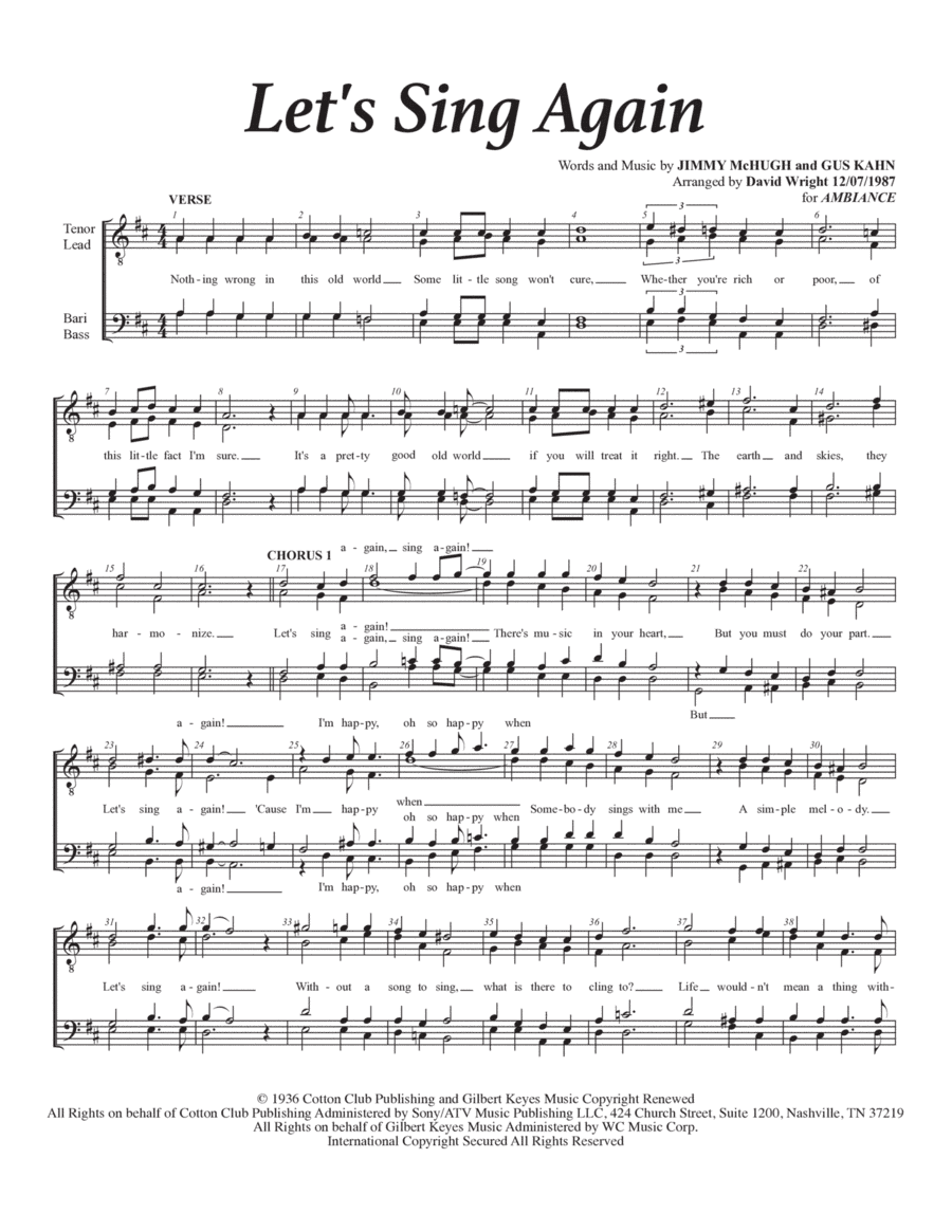 Let's Sing Again (arr. David Wright)