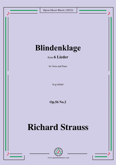 Richard Strauss-Blindenklage,in g minor,Op.56 No.2,for Voice and Piano (arr. Open Cloud)