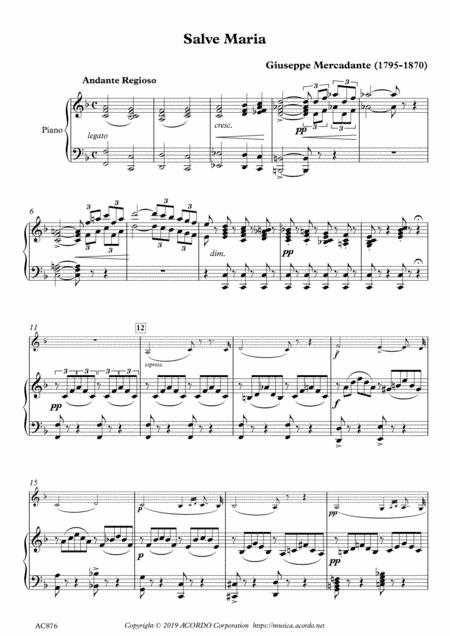 Salve Maria for Clarinet & Piano (arr. M. Kamada)
